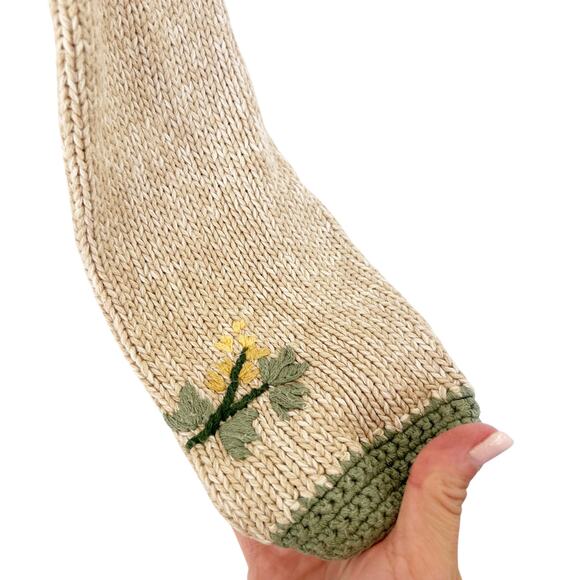 Vintage Orvis Tan Flower Embroidered Knit Cardigan Sz S - Picture 3 of 6